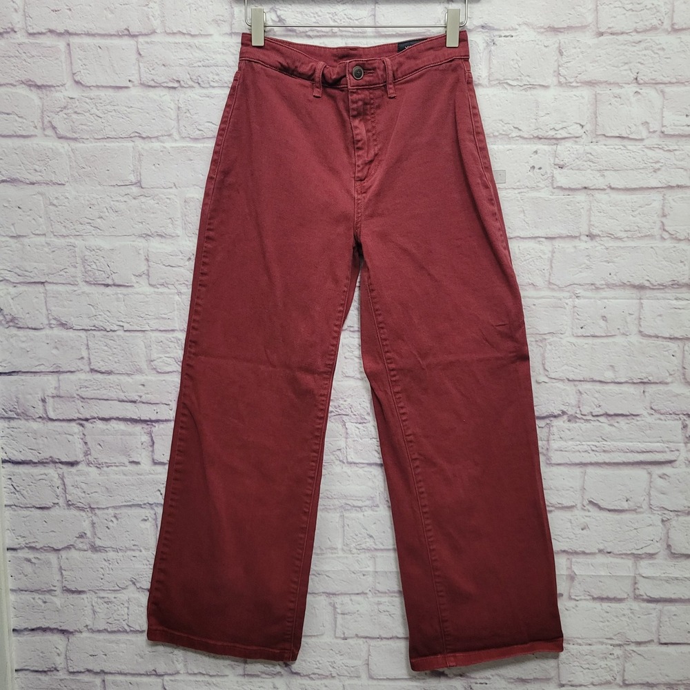 Vince Women's Wide Leg Crop Trouser Pants Size 26 100% Cotton Denim‎ Dark Red